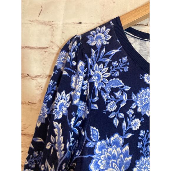 Talbots Sweater Womens 1X Navy Blue Floral Lightweight Pullover Plus Stretch - Picture 3 of 14